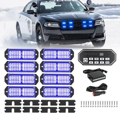 JMEST LEAD 8-in-1 blaue Stroboskop-Lichter mit 9-Tasten-Controller, 8 Notfall-Lichter, Oberflächenmontage, blinkende LED-Bar für LKW, Fahrzeuge, ATV