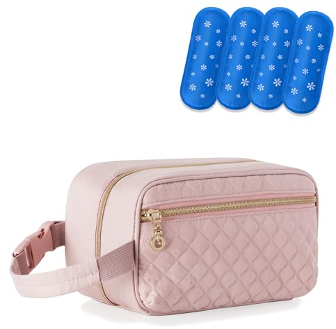 Damero Muttermilch Kühltasche mit 4 Kühlakkus, Muttermilch Kühltasche, Reisetasche, Muttermilch Aufbewahrungstasche, Kühler für stillende berufstätige Mütter, Rosa