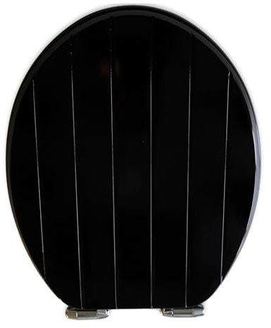 AQUALONA® Premium Tongue and Groove Soft Close Toilet Seat - Moulded Wood - Stainless Steel Slow Close Hinges - Wipe Clean - Contemporary Design - Durable (Black)