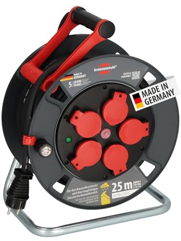 Brennenstuhl Avvolgicavo professionale 300 KU 2200 (cavo da 25 m in nero, realizzato in plastica speciale, per uso in cantiere e uso esterno permanente, Made in Germany)