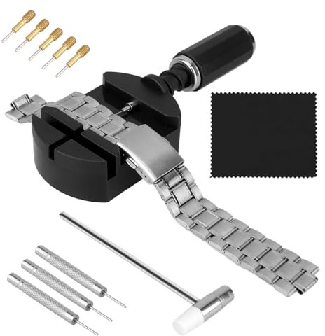 Uhrenarmband Reparatur Werkzeug Set, 11 Stück Anpassen Uhrenarmband Werkzeug, Entferner für Uhrenarmband-Verbindungsstifte Uhren Reparatur Set mit Uhrenregulatoren, Uhrenstifte, Hämmer, Federstege