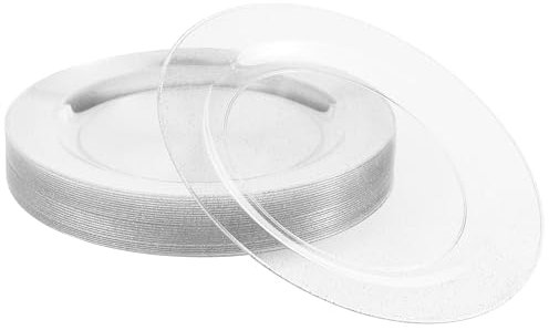 MATANA 25 Elegantes Platos de Plástico Duro Transparente con Brillos Plateado, 26cm - Resistentes y Reutilizables - Bodas, Cumpleaños, Bautizos, Navidad, Barbacoas, Fiestas