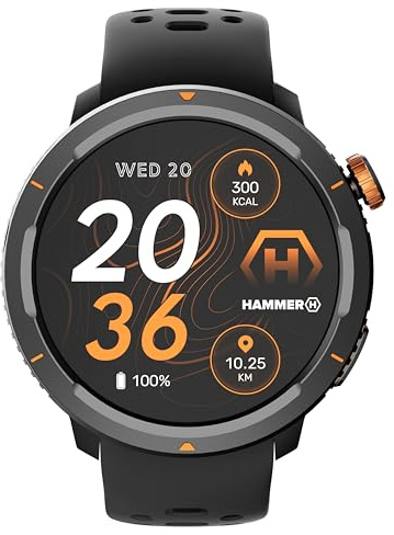 Hammer Smartwatch 2 Lite, Amoled 1,43-Zoll-Bildschirm, Always-on-Display-Funktion, 370-mah-Akku für bis zu 15 Tage mit Einer einzigen Ladung, 3 ATM-Wasserdichtigkeit, Bluetooth und SOS-Taste