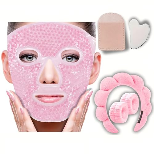 Skincare Kit, Mascara Frio Facial para Ojeras y Bolsas Mujer, Migrañas, Diadema Skincare Cuidado Facial, Muñequeras, Piedra Gua sha facial, Masajeador facial Reafirmante, Antiarrugas, Regalo mujer