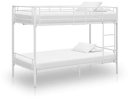 IKAYAA Letto a Castello per Adulti Letto a Castello in Metallo con Rete a doghe Letto Singolo 90x200 Inclus Scomponibile in 2 Letti Singoli-Bianco-