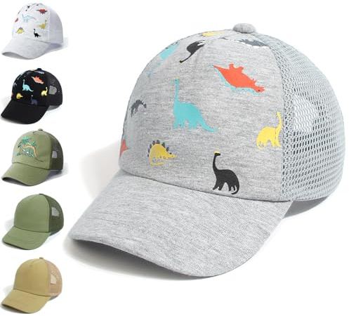 YANWANG Bebé Béisbol Gorra Transpirable Ajustable Sol Sombrero del Toddler Unisex Dinosaurio Color Sólido Gorras para Infantil Niños Niñas(Grey Dinosaur，L)