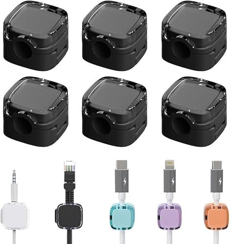 6 PCS Magnetic Cable Clips, Charging Cable Staples Organizer Storage Holder, Magnetic Cable Management Clips Charger Wire USB Cord Keeper for Home Office Car Wall Desk (Black)