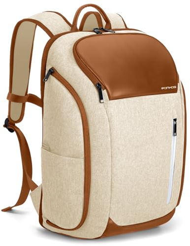 Ponhog Mochila para Mujer, Mochila Grande para Portátil de 17 Pulgadas, Mochila de Viaje con Compartimento para Ordenador Antirrobo, Bolsa para Ordenador Portátil,Beige