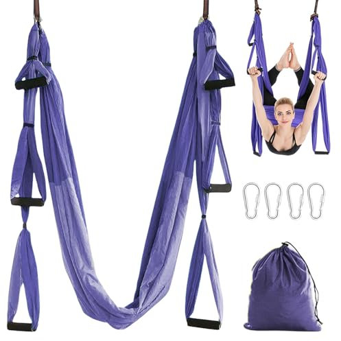 Bekasa Aerial Yogatuch, Aerial Yoga Hängematte Yogatuch zum Aufhängen Yoga Schaukel Swing Anti-Schwerkraft Nylon yoga Schaukel mit 6 Griffen, Montagezubehör, Tasche, bis 200 kg Belastbar