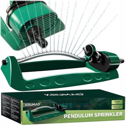 KRUMAD Oszillierender Rasensprenger, 15 Düsen, Verstellbarer Bewässerungssystem Garten, Inkl. Reinigungsnadel, Wetterfest, Ideal für Garten, Blumenbeete, Gemüsebeet, Grün-Schwarz