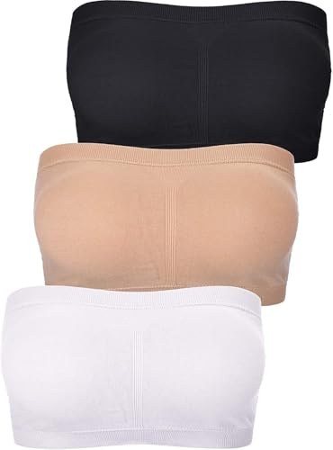 zidiau Sujetador bandeau para mujer, sin costuras, sin costuras, acolchado, sin tirantes, Negro, blanco, nude, XXL