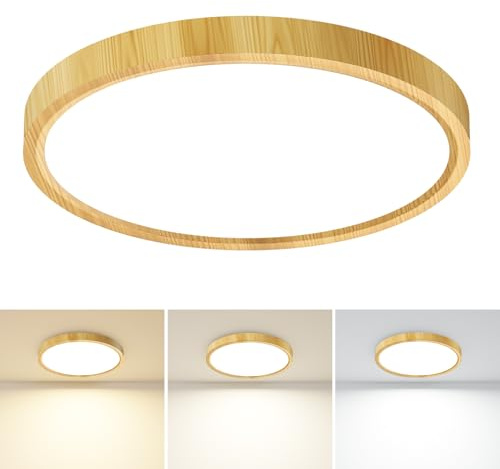 slochi Bathroom Light, 3000K/4000K/6500K 3 Color Temperature, Waterproof, Small, Round, Modern, Flush Ceiling Light for Bathroom, Kitchen, Bedroom, HallwayØ22CM(Wood)