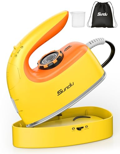 Sundu Mini Travel Iron with Steam,1000W Portable Steamer Samll Iron for Quilting & Sewing,300 Microsteam Holes,90ml water tank,lockable safety base,Digital Temperature Control-Yellow