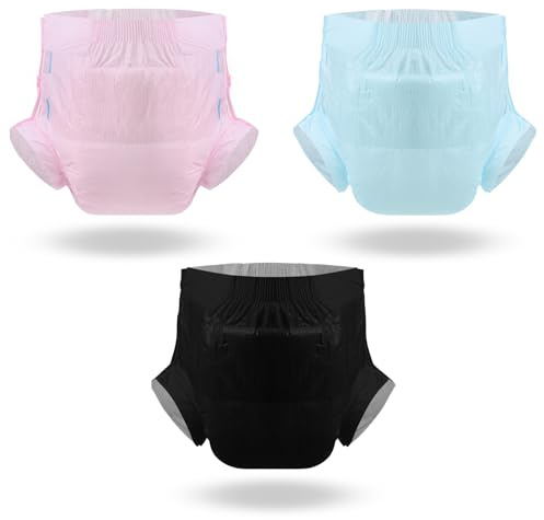 CutiePlusU nattblöjor vuxna maxi sugkraft – 3-pack – torr yta, andas, anti-läckage – diskret och säker – rosa/blå/svart (M 71–96 cm)