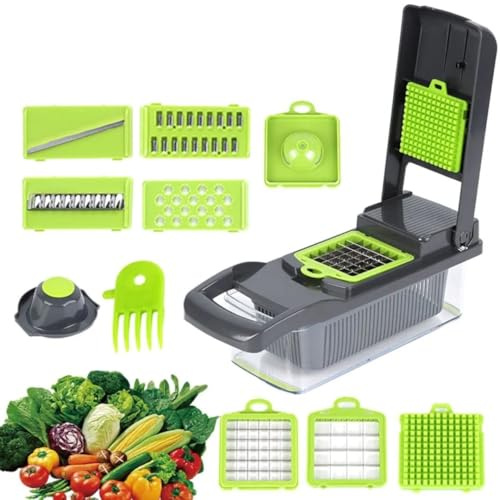Vegetable Chopper and Dicer 16-in-1 Mandoline Slicer with Onion Cutter, Stainless Steel Blades, Food Salad Prep Box, Multi-Function Veggie Slicer for Dicing, Slicing, Grating & Julienne, Kitchen Meal