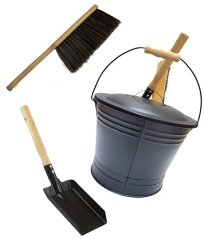Set multifunzionale per la pulizia delle ceneri Camini Secchio per ceneri con pala e spazzola Accessori per caminetti interni ed esterni Contenitore rotondo per carbone con pala e spazzola