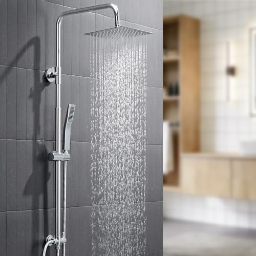 Auralum Colonna Doccia senza Miscelatore, Colonna Doccia Acciaio Inox con Saliscendi Doccia Altezza Regolabile 72-110cm, Asta Doccia con Soffione e Doccetta, Ideal Standard Gruppo Doccia per Vasca