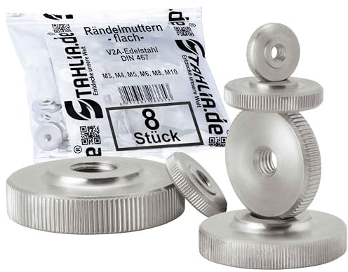räfflad mutter platt form mutter gänga rostfritt stål V2A A1 DIN467 (M6 x 8 stycken)