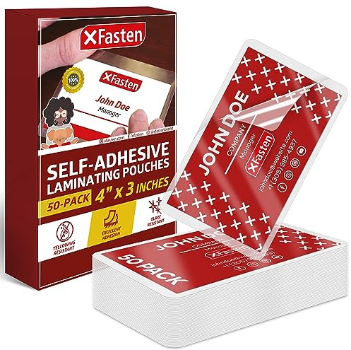 XFasten selbstversiegelnde Laminierhüllen Visitenkartenformat, 9,5 Mil und harte selbstlaminierende Visitenkartenhülle (Packung mit 50 Stück)