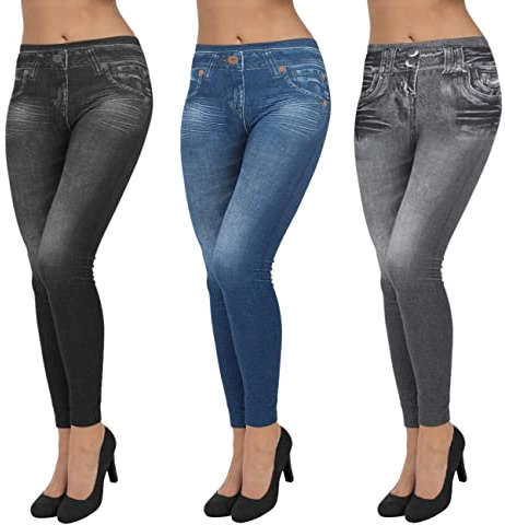 JFAN Leggings Imitation Jean Femme Leggings Taille Haute Ceinture Elastiquée Slim Jeggings Femme Slim Extensible Pantalon de Crayon sans Couture 1pcs 3pcs