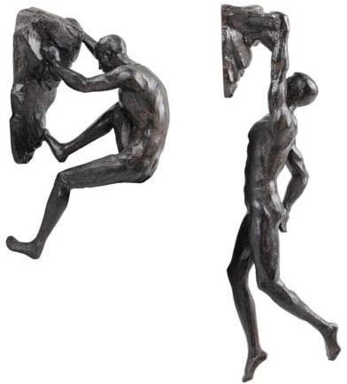 Haute Collage 2x Large Bronze Rock Climbing Men Wall Hanging Ornament Figures Climbing Men Figurine Sculptures Wall Art Resin B-DE