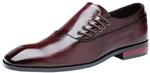 ANUFER Herr vacker unik design mikrofiberläder sidosnörning formella skor, Burgund, 47 EU