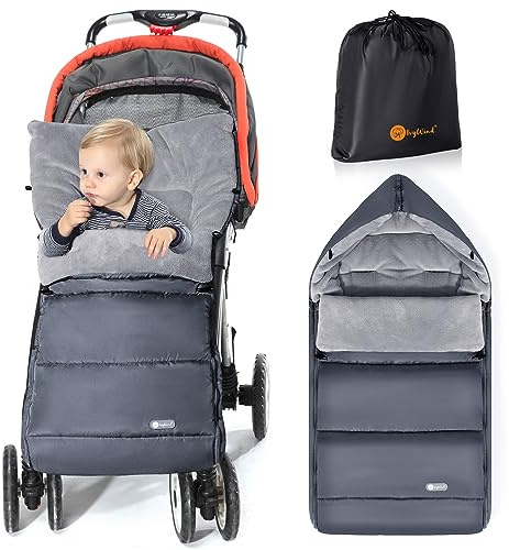 Ivywind åkpåse barnvagn vinter, universell åkpåse buggy med justerbar dragkedja, vattentät åkpåse barnvagn baby, avtagbar och maskintvättssäker, varm, grå