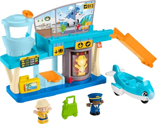 FISHER-PRICE Little People Alltagsabenteuer auf dem Flughafen - Spielset mit Flugzeug, Figuren und Zubehör, fördert Feinmotorik und Ursache-Wirkung-Verständnis, für Kinder von 1-5 Jahren, HTJ26