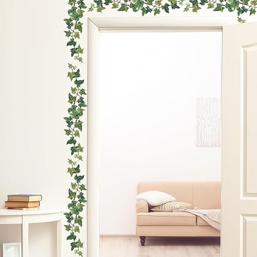 HGDESIGN® Wandtattoo Wandaufkleber Grüne Blätter Pflanzen Blume Ranke Efeu Rebe Wandsticker Wanddeko für Wohnzimmer Schlafzimmer Flur Küche Leiste (A)