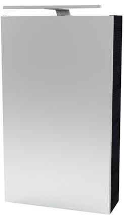 FACKELMANN B.PERFEKT Spiegelschrank mit LED-Beleuchtung – Alibertschrank für Bad und Gäste-WC (40 x 68 x 15,3 cm) – SBC Badschrank mit Spiegel in Holz Schwarz/Anthrazit – Tür rechts