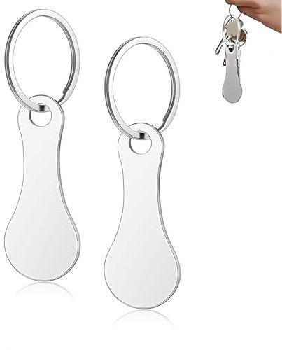 2 Pcs Shopping Trolley Tokens Keychain, Stainless Steel Keychain, Coin Chip Keyring Trolley Unlock Release Tool for Shopping Cart Keychain