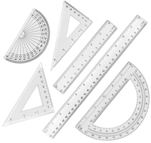 Geometrie Set, 6 Sätze Lineal, Geodreieck, 30cm Und 15cm Lineal Set, Goniometer 180 Grad 10cm/15.5cm Mathe, Geodreieck Groß 60 cm Und 45 cm, Stabiler Transparenter Winkelmesser für Mathematik