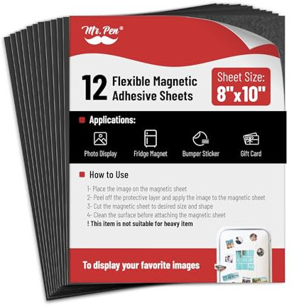 Mr. Pen- Adhesive Magnetic Sheets, 12 Pack, 8 x 10, Flexible Magnetic Paper Sheets with Adhesive Backing, Photo Magnets