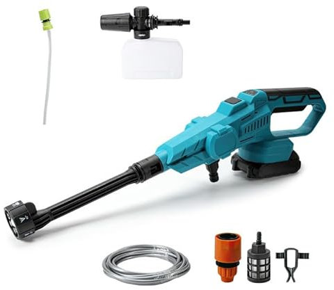 Hochdruckpistole, Kabellos für Makita Akku 18 V, Max. 200 Bar, Tragbarer Hochdruckreiniger Mit 15.000 mAh Akku, 6-in-1-Düse, 5 m Schlauch für Autos, Haus, Garten