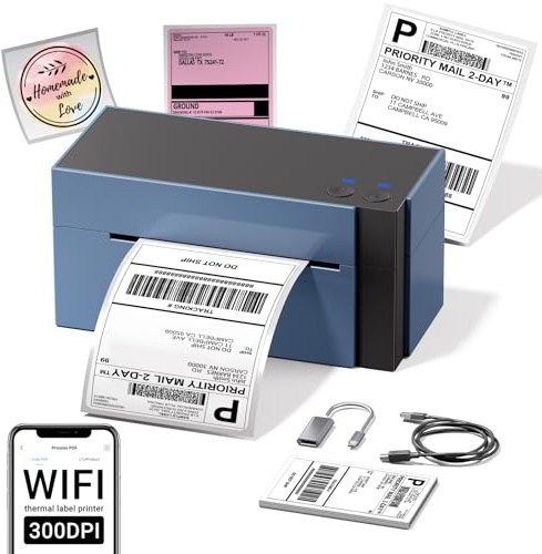 Phomemo WiFi Fraktetikettskrivare 4x6, 344WF WiFi Termisk Etikettskrivare för Småföretag, 300DPI Fraktetikettstillverkare, Kompatibel med eBay, Etsy, Shopify, Amazon, Royal Mail, FedEx, USPS