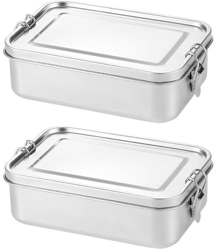 Palmcee Contenitore Per Il Pranzo In Acciaio Inossidabile, Confezione Da 2 Scatole Bento Da 850 Ml, Con Clip Di Chiusura, Contenitore Portatile a Prova Di Perdite, Contenitore Per Alimenti