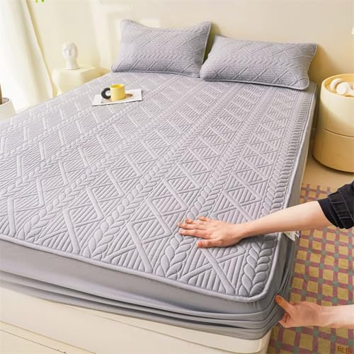 Lirzxin Spannbetttücher 120x200 cm, Bettlaken Baumwolle Einfarbig mit Geometrisch Blätter Struktur Spannbettlaken Einzelbett Atmungsaktives und Weiches, Grau