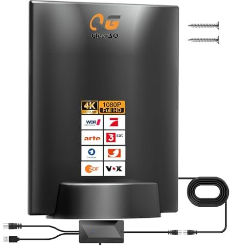 DVB-T/DVB-T2 Antenne mit Verstärker - HDTV Zimmerantenne für Fernseher, 430 km Großer Reichweite und 360° Empfang, Mit Magnetfuß - Unterstützt 4K/1080P Alle TV-Geräte DAB/UHF/VHF