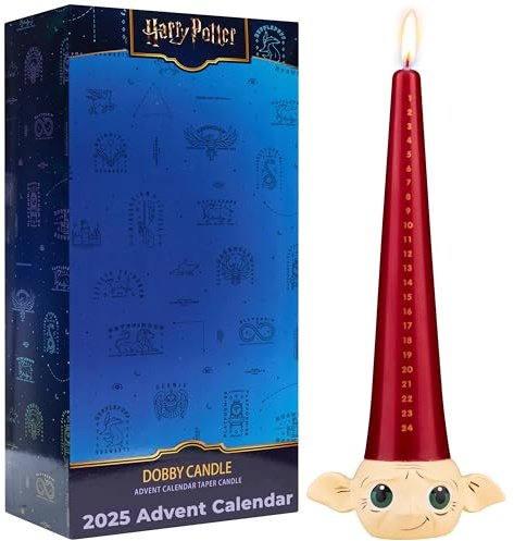 Harry Potter Advent Calendar 2025, Tapered Candle 12-hr Burning Time & Reusable Resin Holder, Unscented Wax Christmas Decorations, Gifts for Adults (Multi Dobby)