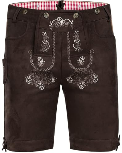 AMZHOTER Lederhose för män, Oktoberfest-kostymbyxor, Lederhose, kostymbyxor, bayerskt kostymmode, med hängslen, mörkbrun 60