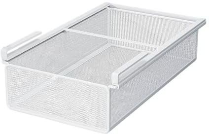 KESOTO Cestino Portaoggetti Da Appendere Al Cassetto, Cesti Da Appendere in Metallo Con Guide, Cestello Sottoripiano per Biancheria Intima E Calzini, Per Partizioni Spessore Inferiore a 2,2 Cm, Bianco
