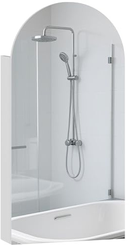 HOMCOM Armario de pared con espejo de baño, moderno armario de pared con espejo de arco sin marco y estantes de cristal ajustables, 40 x 12 x 80 cm, color blanco