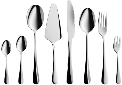 Bestickset 70 Delar Kniv Gaffel Sked Tesked Tårtgaffel Tårtspade Mokkasked Salladssked Rostfritt Stål Silver Rotini