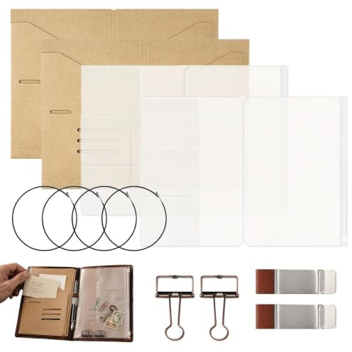 Tillbehör till reseanteckningsböcker 2 stycken dagboksförvaringspåsar med 4 | 2 Pappersmappar Med 6 Elastiska Band för resenären, dagboksentusiasten och planeringsälskaren