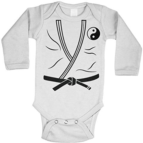 Tcombo Karate Gi Outfit - Black Belt Long Sleeve Bodysuit (White, 6 Months)