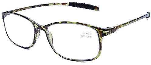 DOOVIC Occhiali da Lettura Luce Blu Scuro +2.0 Verde Scuro Rettangolari Occhiali da vista Flessibili Lente d'ingrandimento per Uomo/Donna/Computer