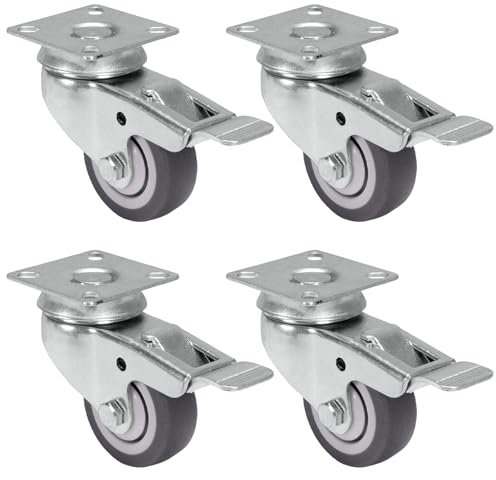 Juego de rodillos para aparatos con placa atornillable/rueda de transporte con freno/rueda de rodamiento de PRIOstahl (50 mm)