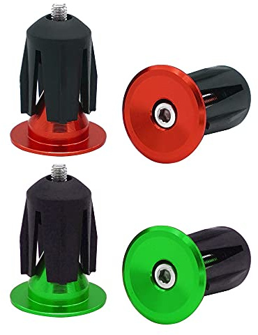 QitinDasen 2 Pares Tapones Manillar Bicicleta, Tapas Extremo Manillar Bicicleta, Tapones Puños Bicicleta, Tapas Barra Bicicleta Carretera Aleación Aluminio, para MTB, BMX (Rojo + Verde)
