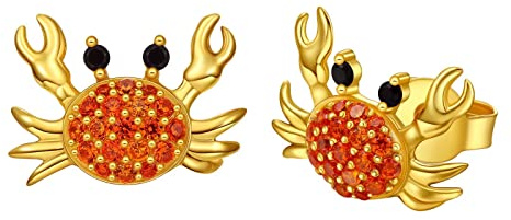 Qings Boucles D'oreilles Tiges Crabe Brillant Argent 925 Plage de la mer d'été Vintage inspiré de l'océan Plaqué Or 18K Boucles d'oreilles créatives Cadeau de bijoux délicats pour femmes filles
