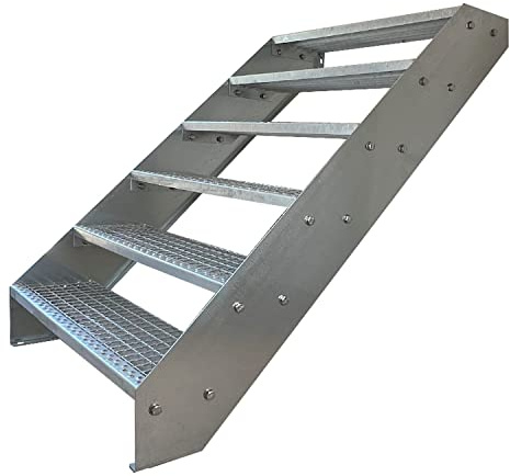 Kaminbau Mierzwa Premium ståltrappa galvaniserad, 6 steg (bredd 80 cm) (höjd 117 cm), väderbeständig gallersteg, trädgårdstrappa, altandörrtrappa